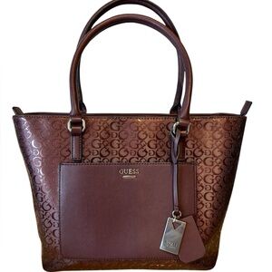 Guess Deep Burgundy Color Logo Tote, with Charm.